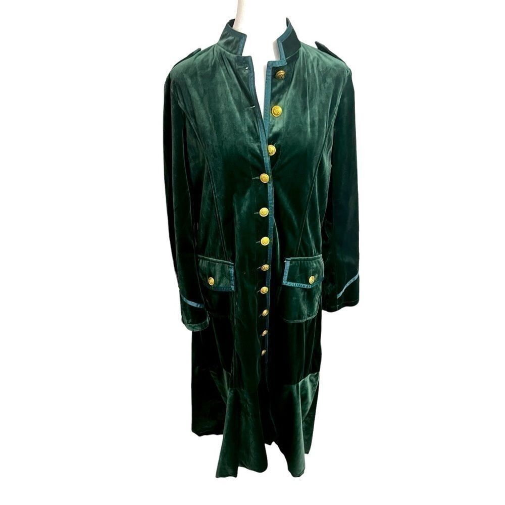 TRISH SCULLY Green velvet jacket or dress nwt 12 large gold buttons fall - Picture 7 of 11